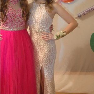 Floral Lace Dress in Off White with Blush Underlay